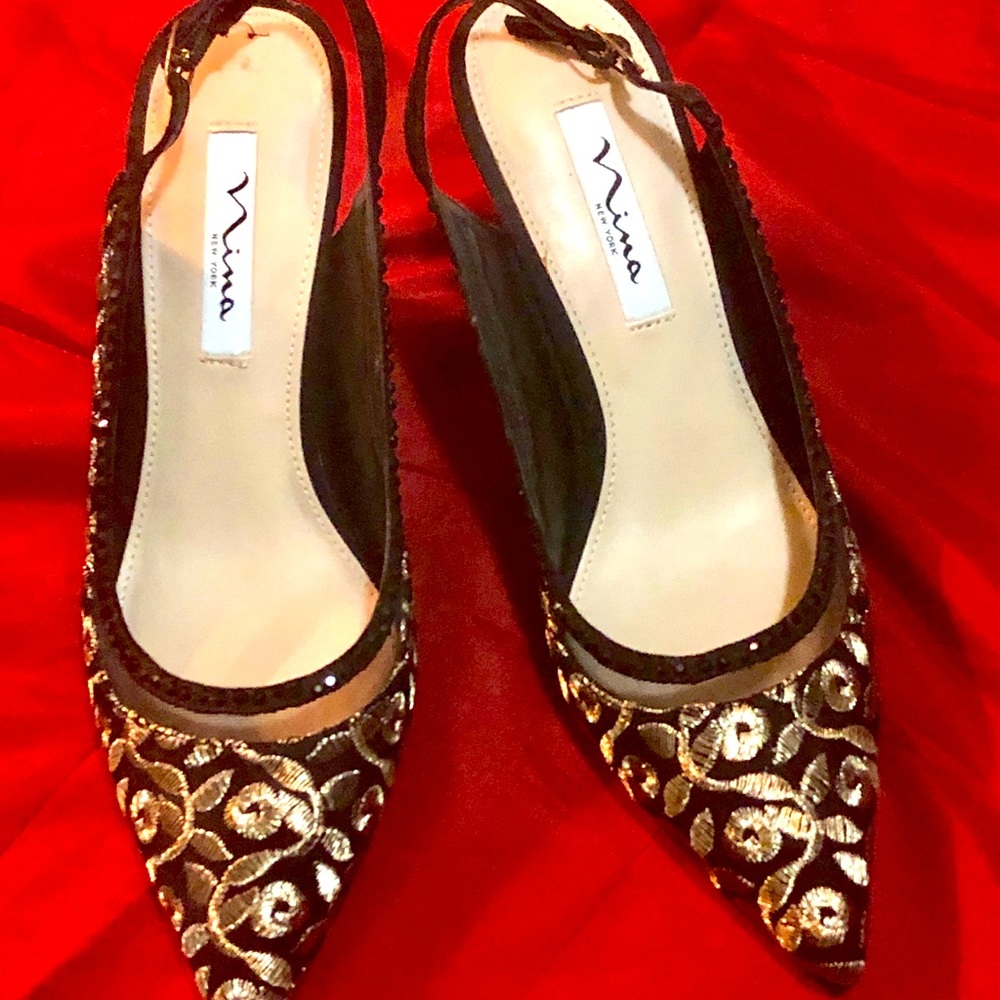 Nina black/gold heels sandals